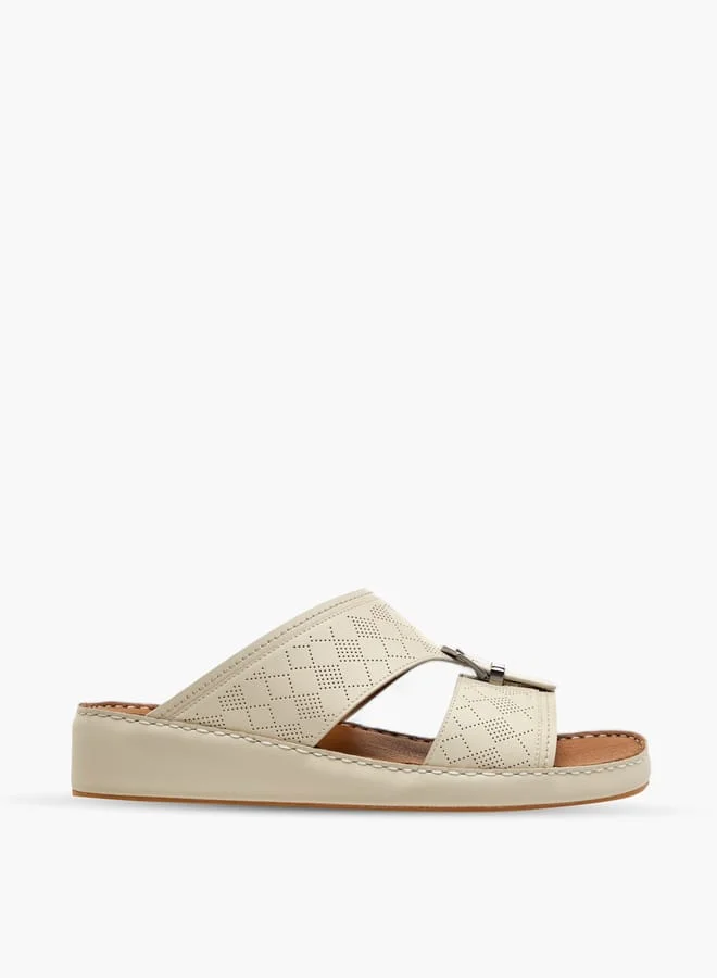 DUCHINI Men's Perforated Slip-On Arabic Sandals with Buckle Detail