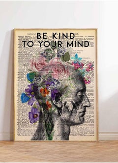 (Assembly frame) Be Kind to Your Mind Poster, Be Kind Art Print, Vintage Foral Print, Modern Floral Print, Be Kind Wall Art Poster Print Sizes A2/A3/A4