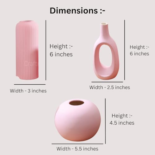 Craftribal Ceramic Trio Vases (Pink) Set of 3 Matte Finish Ceramic Designer Flower Vases for Home, Decoration, Centre Table, Room, Side Corner Beautiful Decorative Vases - Minimalist & Stylish Design - Image 3