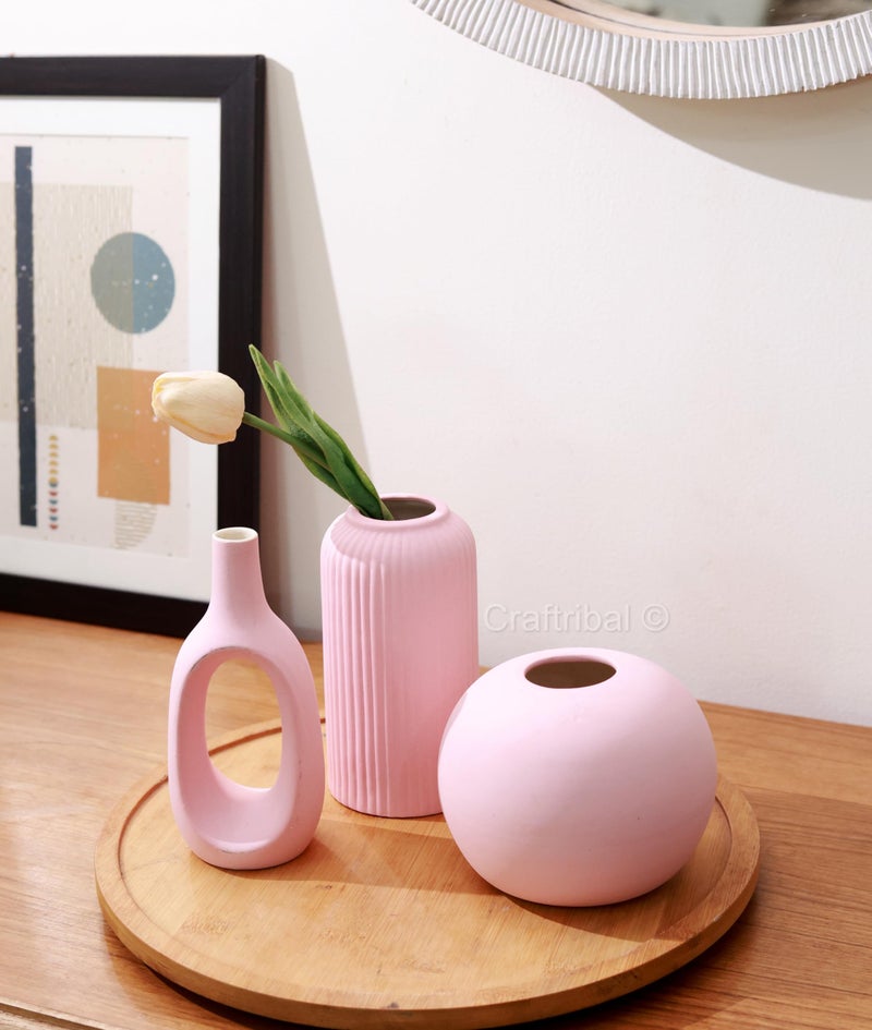 Craftribal Ceramic Trio Vases (Pink) Set of 3 Matte Finish Ceramic Designer Flower Vases for Home, Decoration, Centre Table, Room, Side Corner Beautiful Decorative Vases - Minimalist & Stylish Design - Image 2