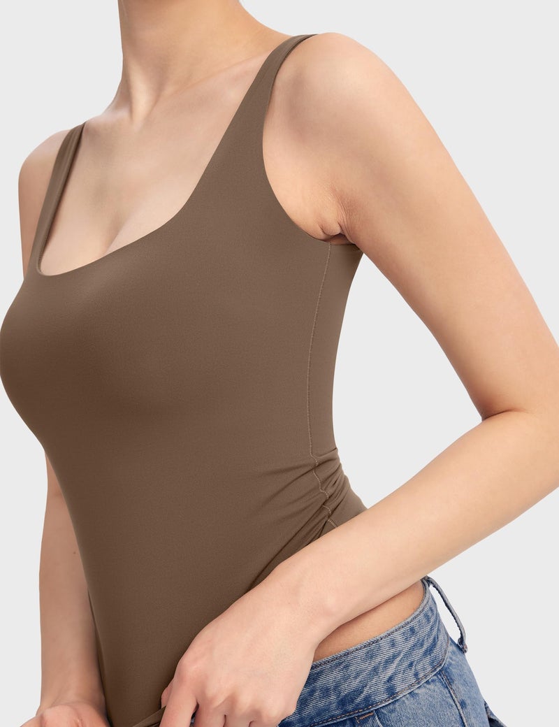 PUMIEY Tank Top for Women Square Neck Sleeveless Basic Workout Tank Tops, Mocha Large - Image 5