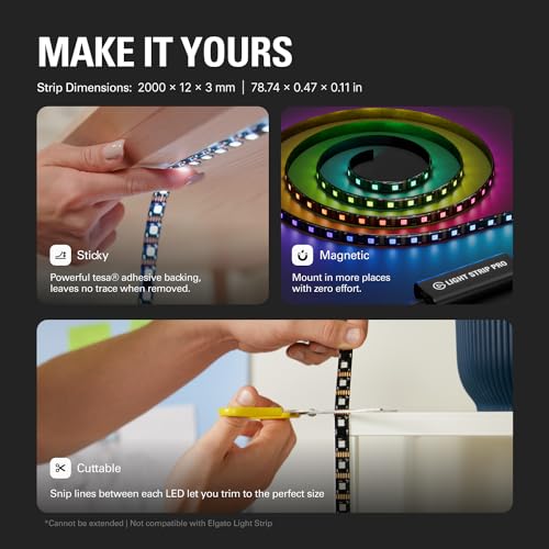 Elgato Light Strip Pro – Individually Addressable RGB LEDs, AI Scenes, Adjustable Speed/Intensity/Direction – App Controlled on Mac, PC, iPhone, Android, Stream Deck - Image 4