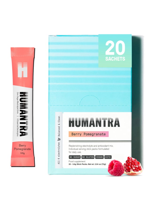 Humantra Berry Pomegranate Electrolyte Hydration | Zero Sugar, Vitamin C + B12 w/ Magnesium - Image 1