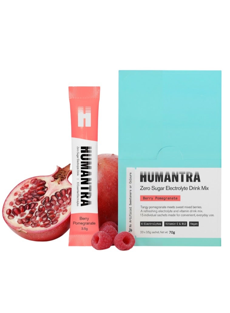 Humantra Berry Pomegranate Electrolyte Hydration | Zero Sugar, Vitamin C + B12 w/ Magnesium - Image 1