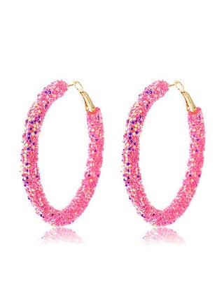 Bohemian Shiny Glitter Sequins Hoop Earrings Wrapped Gold Plated Circle Statement Rhinestone Dangle Drop Earrings For Women Girls Boho Jewelrypink - pzsku/Z8912EA55ACD5C57C0CE9Z/45/_/1718606328/e68ffe2a-e3fc-4ed0-b98b-ac0ab8815929