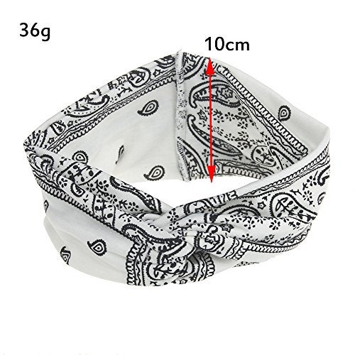 DINPREY Assorted Paisley Print Wide Bandana Knot Headbands Criss Cross Head Wrap Hair Band (White) - Image 2