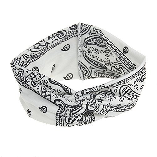 DINPREY Assorted Paisley Print Wide Bandana Knot Headbands Criss Cross Head Wrap Hair Band (White) - Image 5