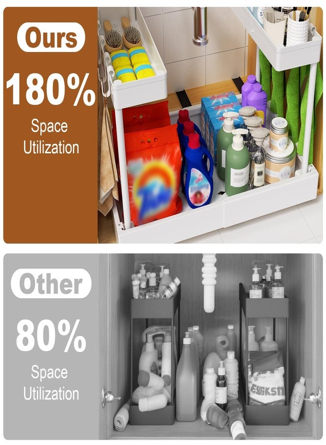 FOXHIVE Expandable Pull Out Cabinet Organizer - Adjustable Width 12-18" & Depth 13-23", 3-Rail Heavy Duty Slide Out Drawer, No-Drills Adhesive Mount, Fits Lip & Lip-Free Cabinets (White) - Image 3