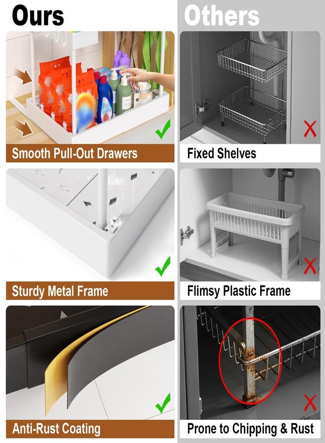 FOXHIVE Expandable Pull Out Cabinet Organizer - Adjustable Width 12-18" & Depth 13-23", 3-Rail Heavy Duty Slide Out Drawer, No-Drills Adhesive Mount, Fits Lip & Lip-Free Cabinets (White) - Image 5