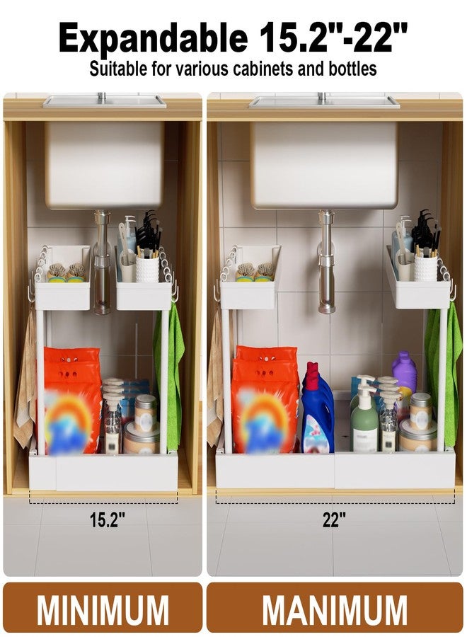 FOXHIVE Expandable Pull Out Cabinet Organizer - Adjustable Width 12-18" & Depth 13-23", 3-Rail Heavy Duty Slide Out Drawer, No-Drills Adhesive Mount, Fits Lip & Lip-Free Cabinets (White) - Image 2