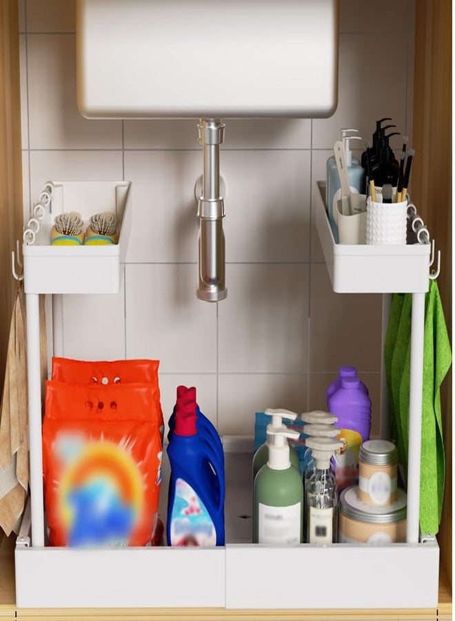 FOXHIVE Expandable Pull Out Cabinet Organizer - Adjustable Width 12-18" & Depth 13-23", 3-Rail Heavy Duty Slide Out Drawer, No-Drills Adhesive Mount, Fits Lip & Lip-Free Cabinets (White) - Image 1