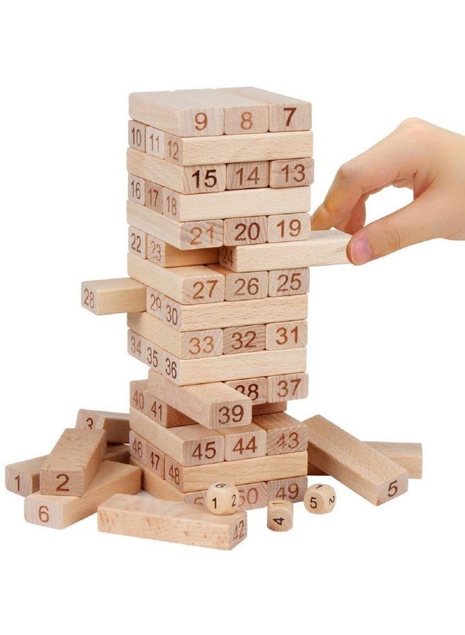 MKY® 48 Pcs 3 Dice Challenging Wooden Games Blocks for Adults and Kids, Wood Tumbling Tower Stacking Toys - Image 1