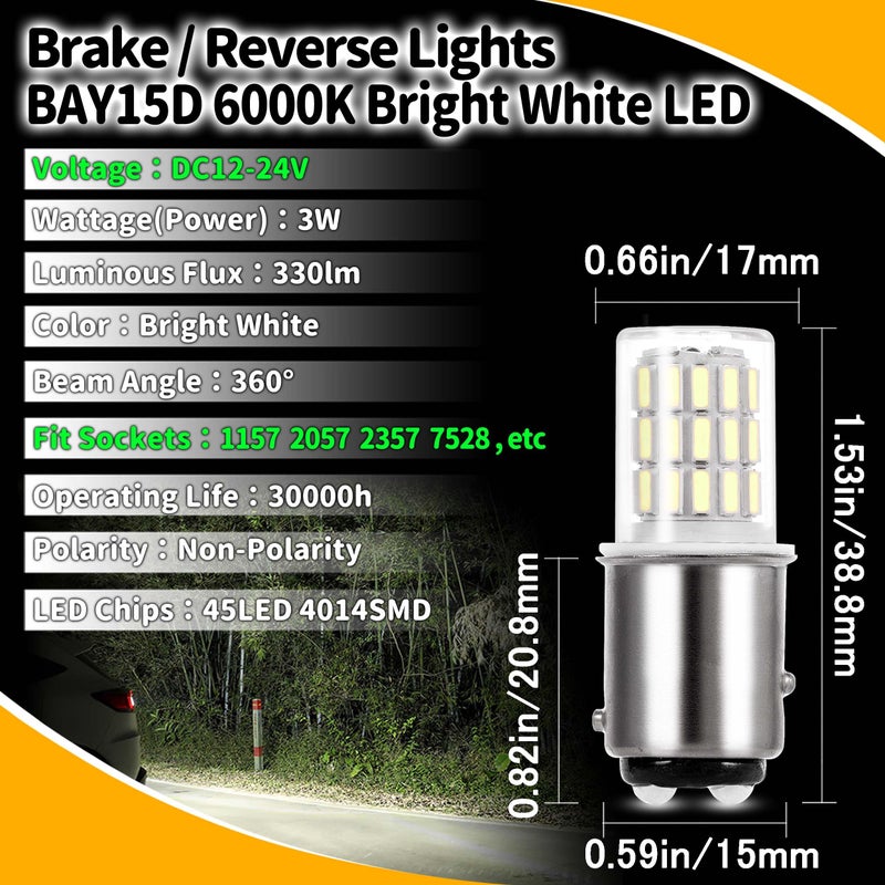 Ziomitus 12 Volt Brake Lights 1157 2057 2357 7528 BAY15D P21/5W 6000K Bright White LED Bulbs Replacement for RV Car Camper Trailer Tail Brake Stop Daytime Running(DRL)Back-Up Reverse Lights,DC12-24V,4Pack - Image 4