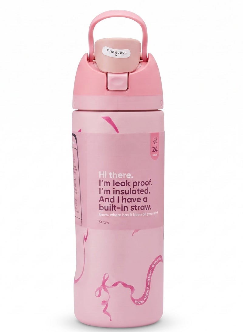 Free Sip Stainless Steel Insulated Water Bottle with Built-in Straw Pink  24oz HA-981 - Image 3