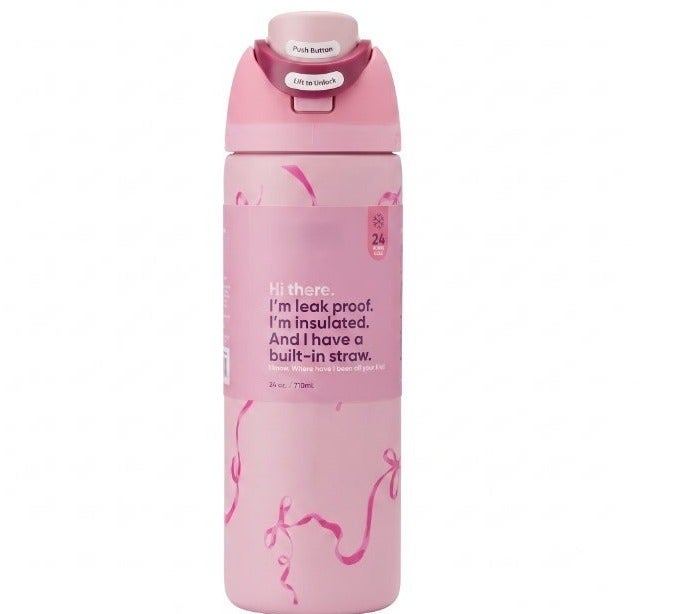 Free Sip Stainless Steel Insulated Water Bottle with Built-in Straw Pink  24oz HA-981 - Image 1