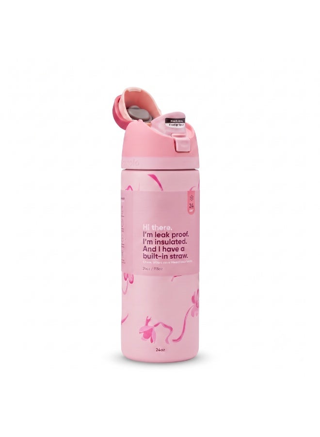 Free Sip Stainless Steel Insulated Water Bottle with Built-in Straw Pink  24oz HA-981 - Image 2