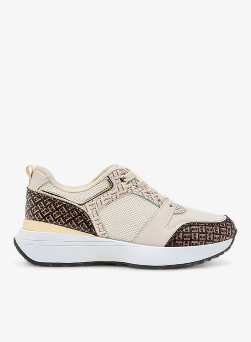 Women Monogram Print Sneakers with Lace-Up Closure