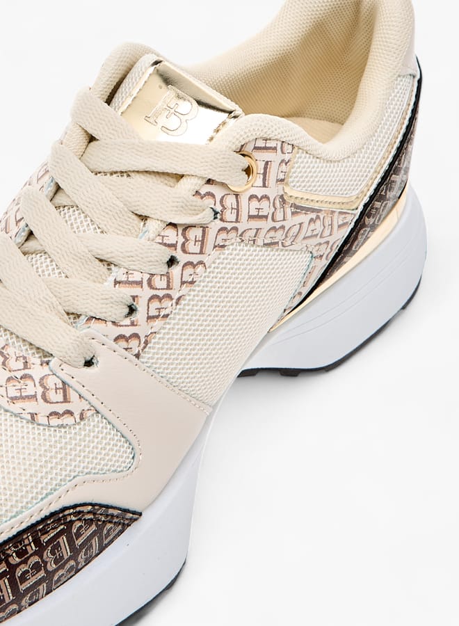 Flora Bella By Shoexpress Women Monogram Print Sneakers with Lace-Up Closure  - Image 4