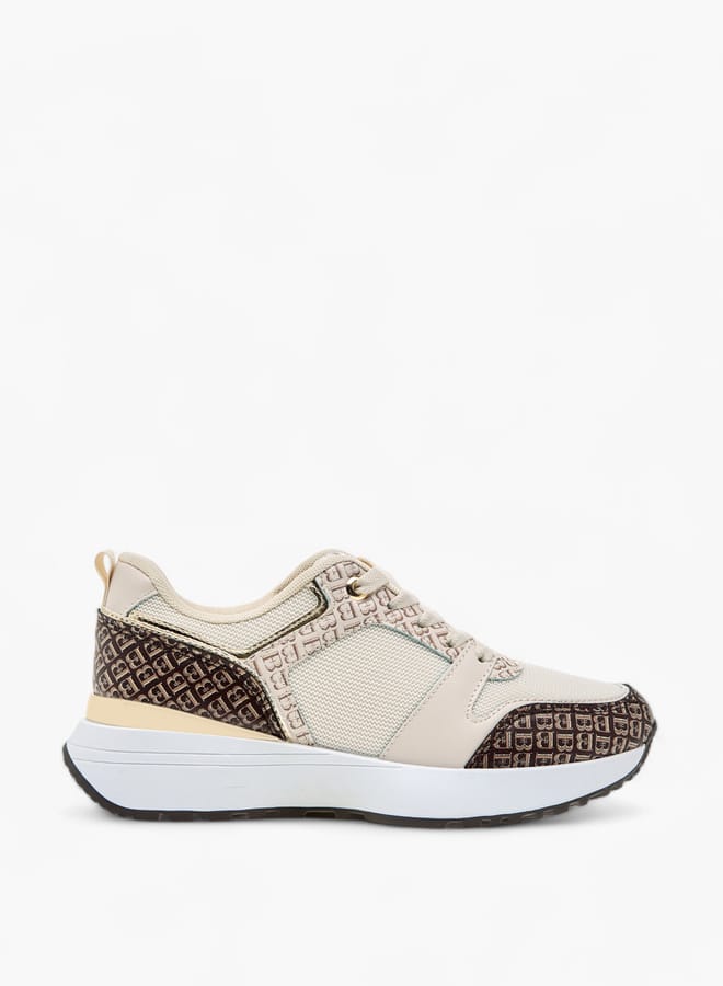 Flora Bella By Shoexpress Women Monogram Print Sneakers with Lace-Up Closure  - Image 3