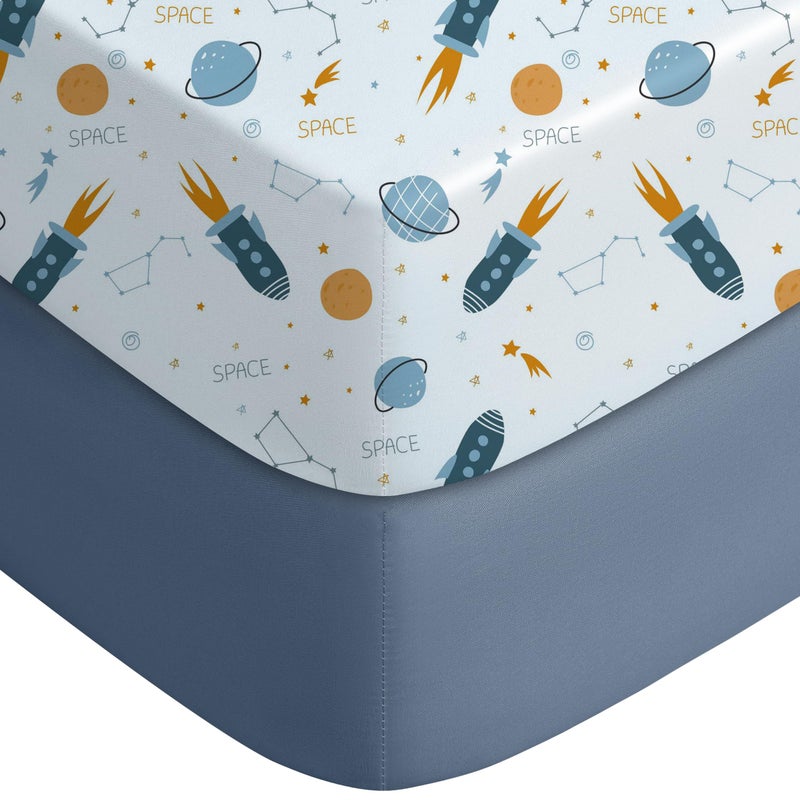 Yoofoss Baby Crib Sheets for Boys Girls, Fitted Crib Sheet 2 Pack for Standard Crib and Toddler Mattress, Super Soft Microfiber Baby Sheet 28x52x8in(Blue Rocket) - Image 1