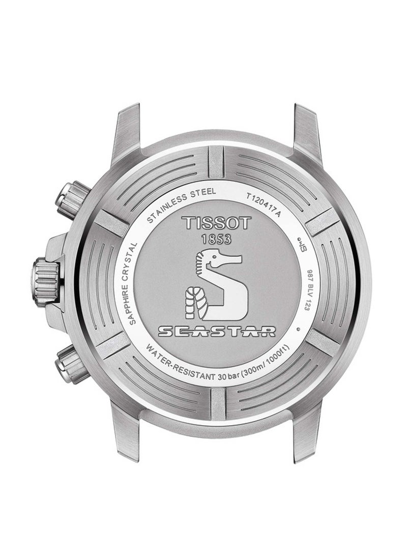 TISSOT ساعة سي ستار 1000 كرونوغراف بقرص أسود وحزام فولاذي فضي للرجال - T120.417.11.051.01 - Image 4