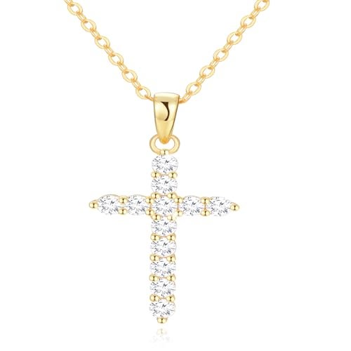 Aocelly Necklaces for Women Cross Pendant,14K Gold Plated Sterling Silver Cross Necklace for Women Cubic Zirconia Diamond, Womens Cross Necklace Faith Jewelry Gifts for Mom Wife Woman - Image 1