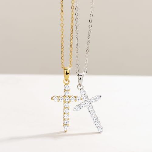 Aocelly Necklaces for Women Cross Pendant,14K Gold Plated Sterling Silver Cross Necklace for Women Cubic Zirconia Diamond, Womens Cross Necklace Faith Jewelry Gifts for Mom Wife Woman - Image 4