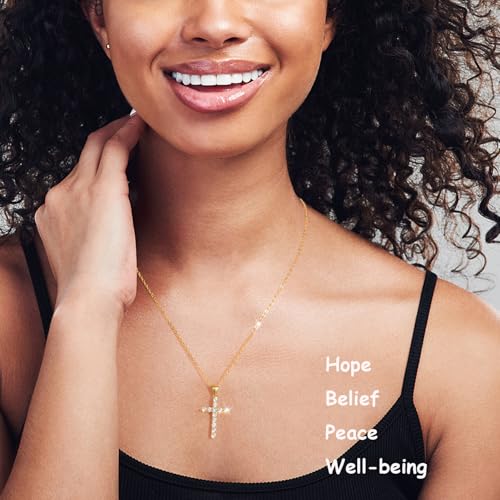 Aocelly Necklaces for Women Cross Pendant,14K Gold Plated Sterling Silver Cross Necklace for Women Cubic Zirconia Diamond, Womens Cross Necklace Faith Jewelry Gifts for Mom Wife Woman - Image 2