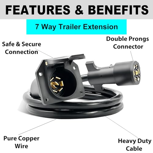 CXTM 7-Way Trailer Extension Cord Wire Cable(4FT), 7 Way Trailer Plug Socket Extension Cable, Wiring Harness 7 Prong Tow Wiring Connector Cord 7 Blade Trailer Wiring Connector Cord Wire (4ft) - Image 2