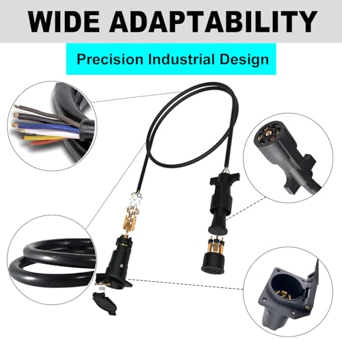 CXTM 7-Way Trailer Extension Cord Wire Cable(4FT), 7 Way Trailer Plug Socket Extension Cable, Wiring Harness 7 Prong Tow Wiring Connector Cord 7 Blade Trailer Wiring Connector Cord Wire (4ft) - Image 3