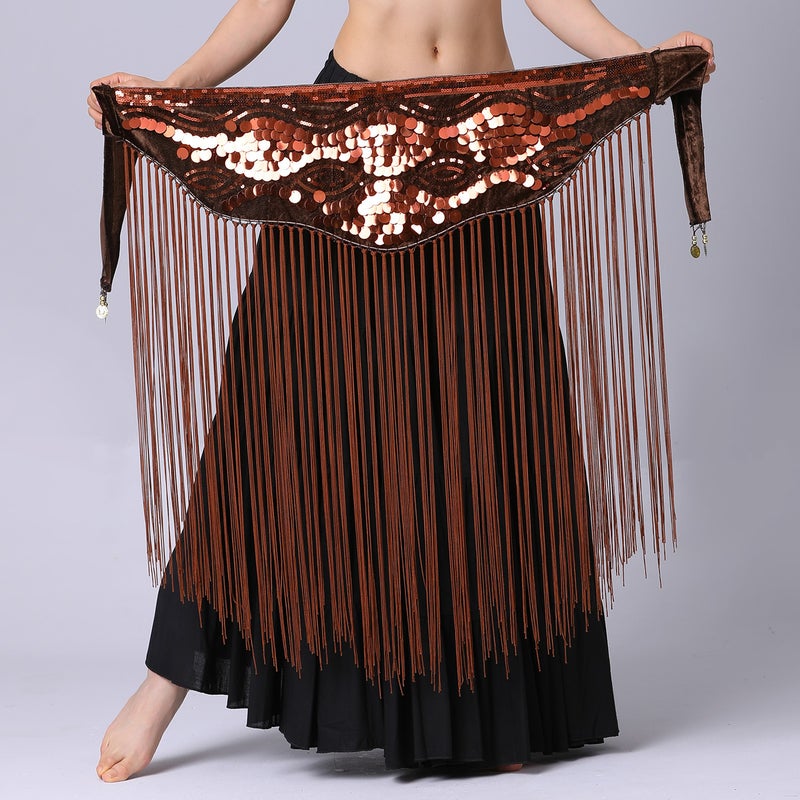 Sequin long tassel waist chain, belly dance waist chain, belly dance waist ornaments, dynamic belly dance waist chain Y1025(Coffee [Separate waist chain]], Free size) - Image 1