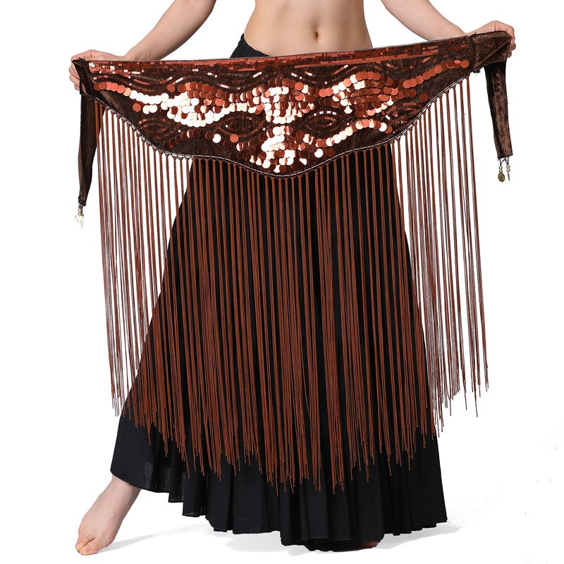 Sequin long tassel waist chain, belly dance waist chain, belly dance waist ornaments, dynamic belly dance waist chain Y1025(Coffee [Separate waist chain]], Free size) - Image 3