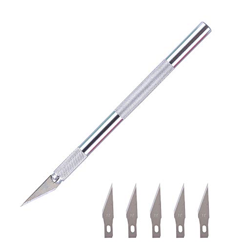 Pro Bamboo Kitchen Precision Hobby Knife - 1x Aluminum Handle 5X Stainless Steel Blades for DIY Arts Crafts PCB Repair Leather Films Cutting Caving Multi Purpose Sculpture Knife - Image 1