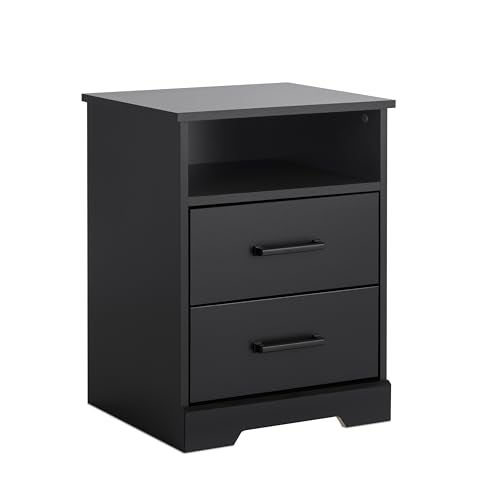 Prepac Rustic Ridge Farmhouse Nightstand Bedside Table Black Nightstand for Bedroom End Table with 2 Drawers and Open Shelf 1625D x 1875W x 245H
