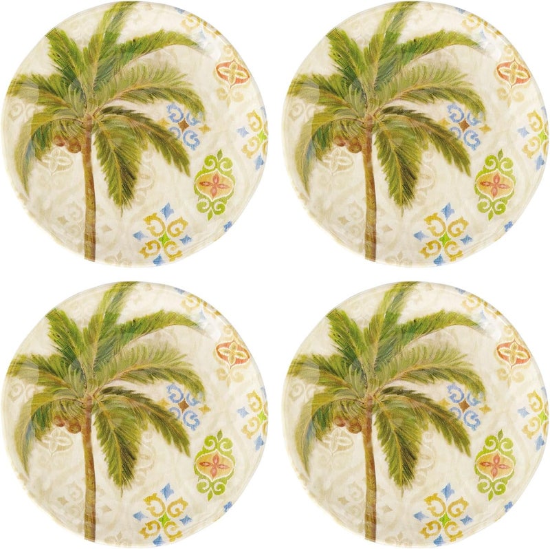 UP أطباق حلوى دائرية صغيرة من ميلامين إيكات بالم مجموعة 4 أطباق خضراء 6 إنش لتقديم المقبلات والوجبات الجانبية - Image 1