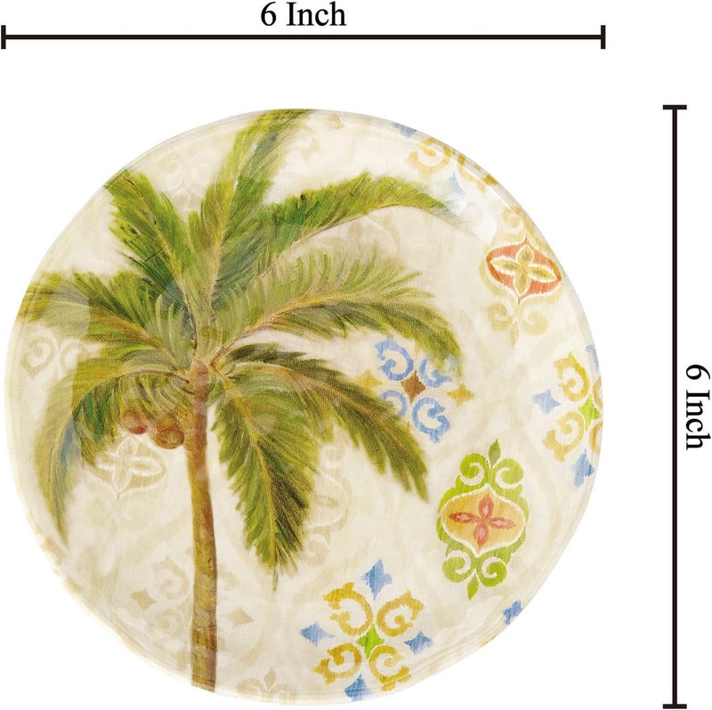 UP أطباق حلوى دائرية صغيرة من ميلامين إيكات بالم مجموعة 4 أطباق خضراء 6 إنش لتقديم المقبلات والوجبات الجانبية - Image 2