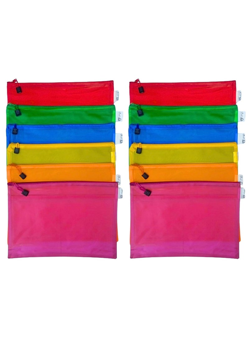 Libra A4 Zipper File Bags, Zippered Waterproof Pouch Plastic Zip Document Filing Folder Multicolors (Pack of 12)  - Image 1