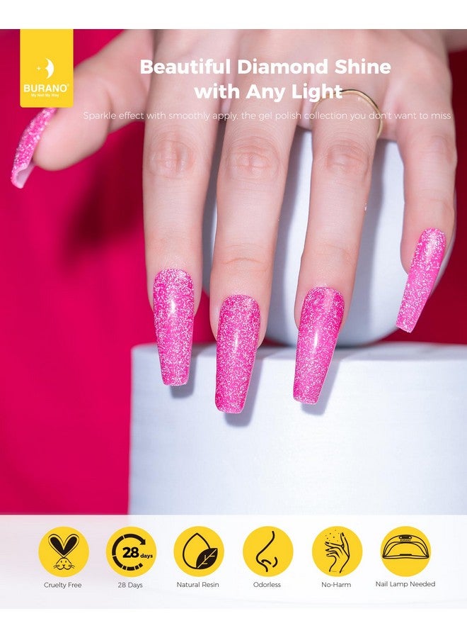 BURANO Reflective Gel Nail Polish, 7.3Ml Reflective Diamond Nail Glitter Gel Polish, Sparkly Color Gel Polish Holographic Glitters Shiny Gel Polish Uv Lamp Required (Hot Pink Sz9) - Image 2