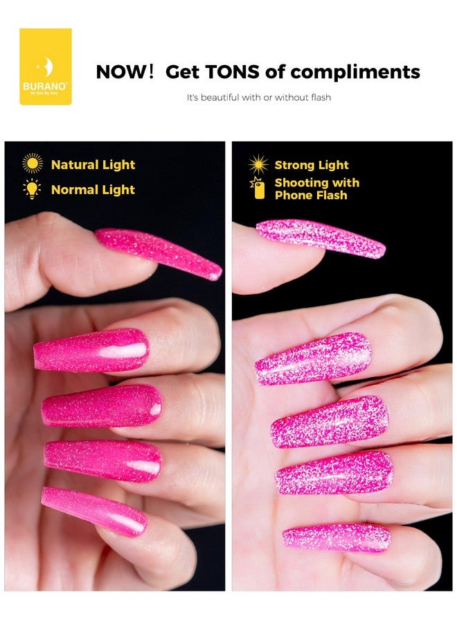 BURANO Reflective Gel Nail Polish, 7.3Ml Reflective Diamond Nail Glitter Gel Polish, Sparkly Color Gel Polish Holographic Glitters Shiny Gel Polish Uv Lamp Required (Hot Pink Sz9) - Image 3