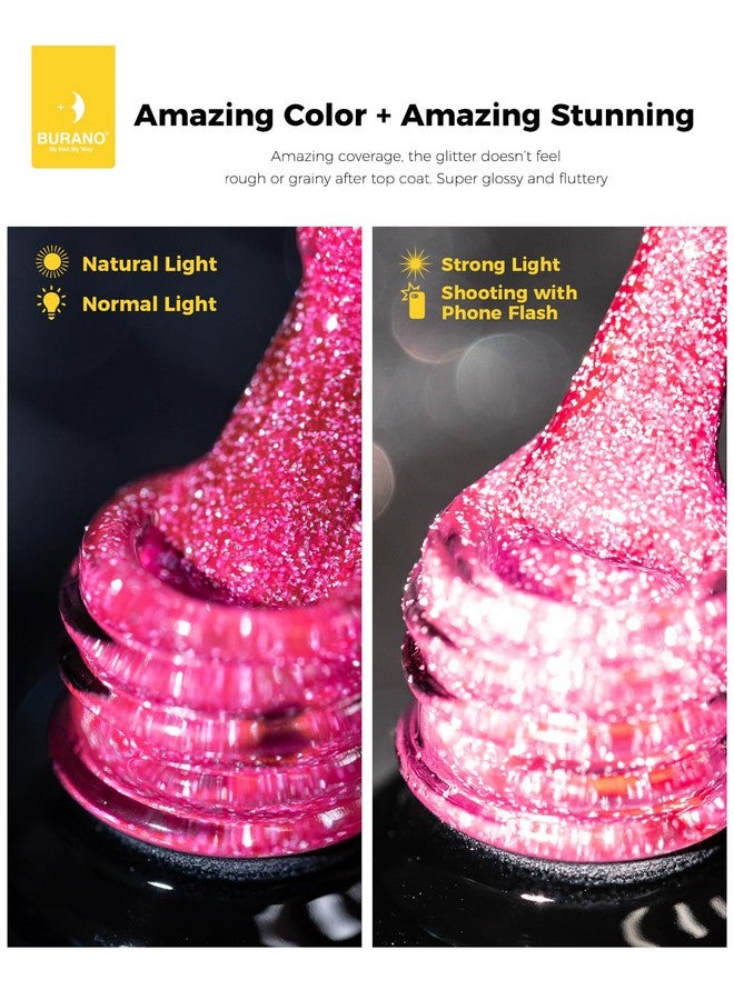 BURANO Reflective Gel Nail Polish, 7.3Ml Reflective Diamond Nail Glitter Gel Polish, Sparkly Color Gel Polish Holographic Glitters Shiny Gel Polish Uv Lamp Required (Hot Pink Sz9) - Image 5