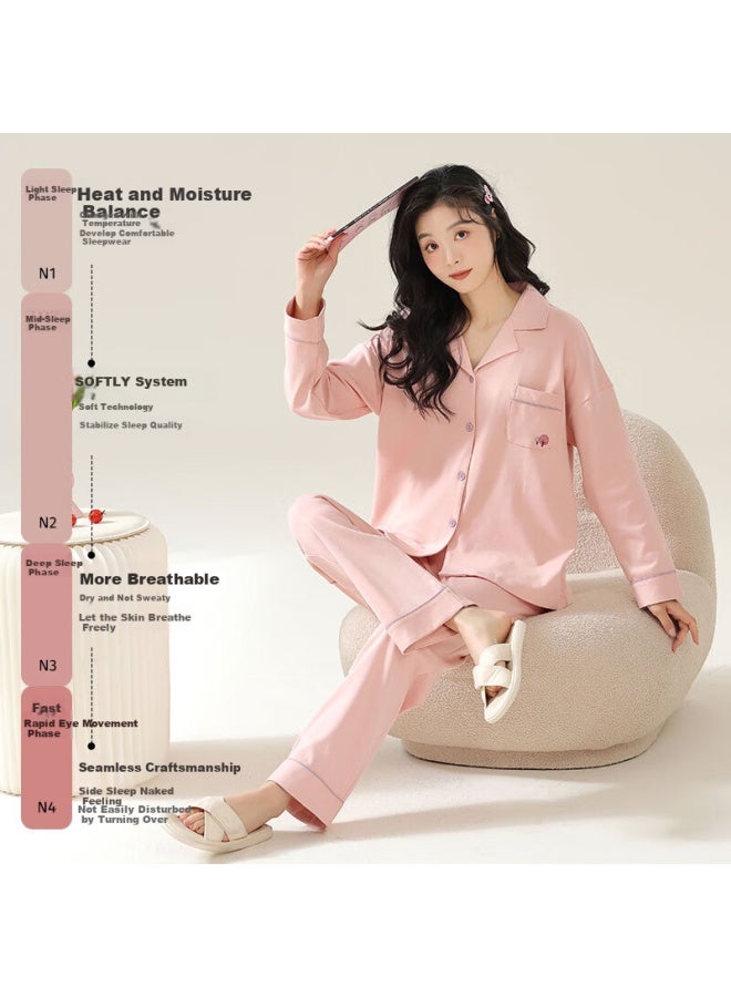 Liberal Ziyouxi Women's Pajamas , Pure Cotton Home Wear Set, Long Style For Autumn And Winter, Can Be Worn Outside, Cardigan, Casual And Simple - Image 1