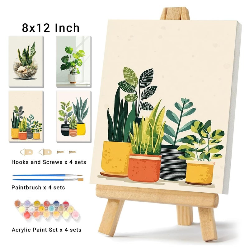 Banket 4 Pack Framed Paint By Numbers Kit for Adults Beginner Green Plant Adult Paint By Number Kits on Canvas Plants Painting By Numbers for Adults with Frame Diy Painting Kits for Home Wall Art 8x12 Inch - Image 2