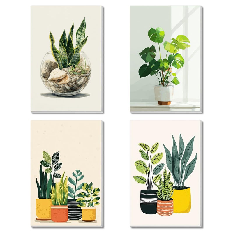 Banket 4 Pack Framed Paint By Numbers Kit for Adults Beginner Green Plant Adult Paint By Number Kits on Canvas Plants Painting By Numbers for Adults with Frame Diy Painting Kits for Home Wall Art 8x12 Inch - Image 1