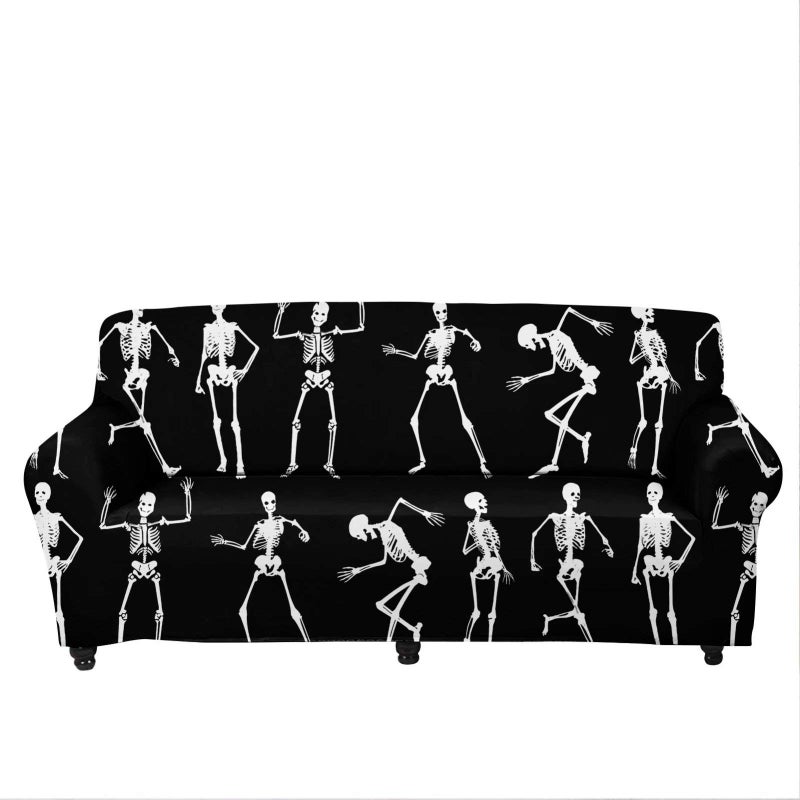 AFPANQZ Dancing Skeleton Sofa Cover Stretch Couch Covers 1 Piece Sofa Slipcovers for Living Room Office Couch with Non Skid Foams (Black  55"" to 72.8"" Loveseat Sofa 2 Seater) - Image 2