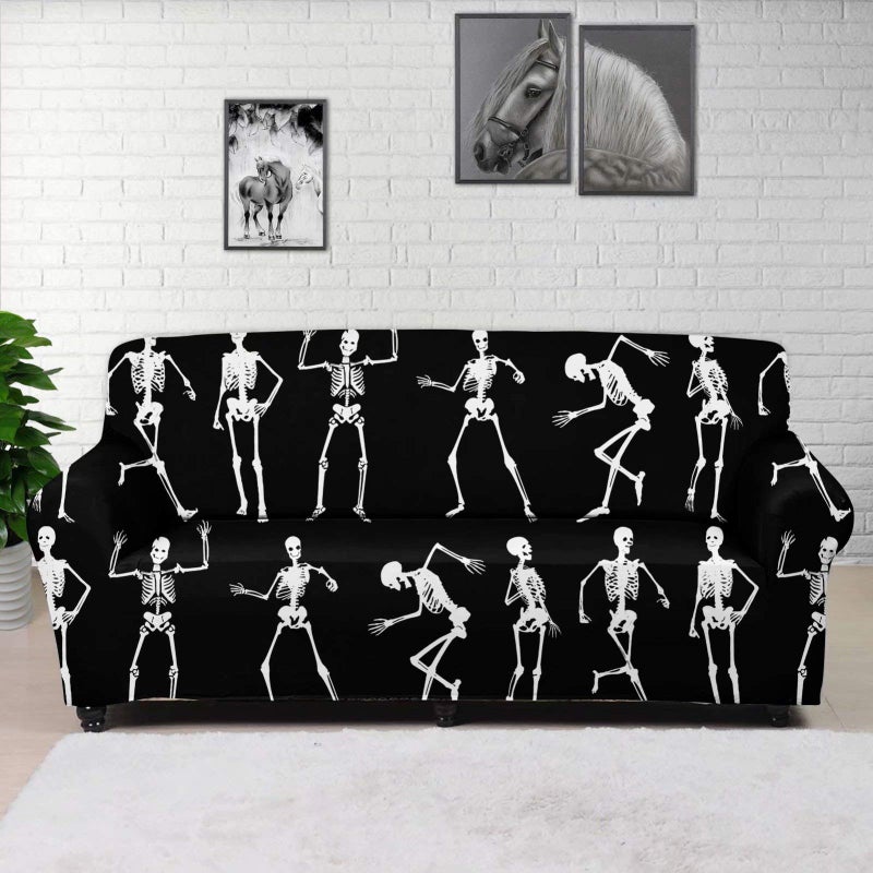 AFPANQZ Dancing Skeleton Sofa Cover Stretch Couch Covers 1 Piece Sofa Slipcovers for Living Room Office Couch with Non Skid Foams (Black  55"" to 72.8"" Loveseat Sofa 2 Seater) - Image 1