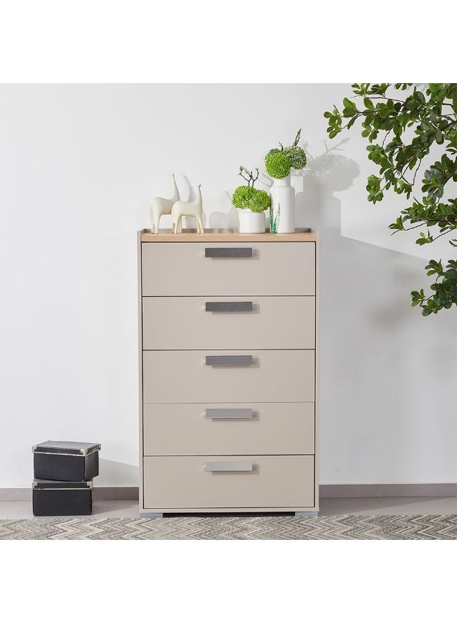 DANUBE HOME Cardano Chest Of 5 Drawers Multifunctional Storage Organiser Space Saving Drawer Chest Modern Design Furniture For Bedroom Living Room L78Xw39Xh124Cm -Natural Oak/Champagne  - Image 1