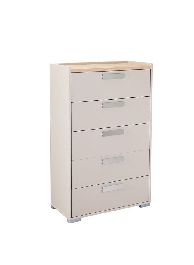 DANUBE HOME Cardano Chest Of 5 Drawers Multifunctional Storage Organiser Space Saving Drawer Chest Modern Design Furniture For Bedroom Living Room L78Xw39Xh124Cm -Natural Oak/Champagne  - Image 4
