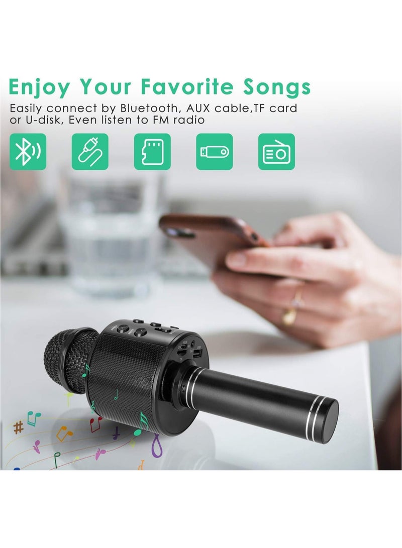 ميكروفون كاريوكي لاسلكي يعمل بتقنية البلوتوث للأطفال، 5 في 1، مكبر صوت محمول باليد، ميكروفون كاريوكي، مشغل ومسجل مع ريمكس قابل للتعديل للأطفال والبنات والمراهقين، هدية عيد ميلاد للأطفال (أسود) - Image 2