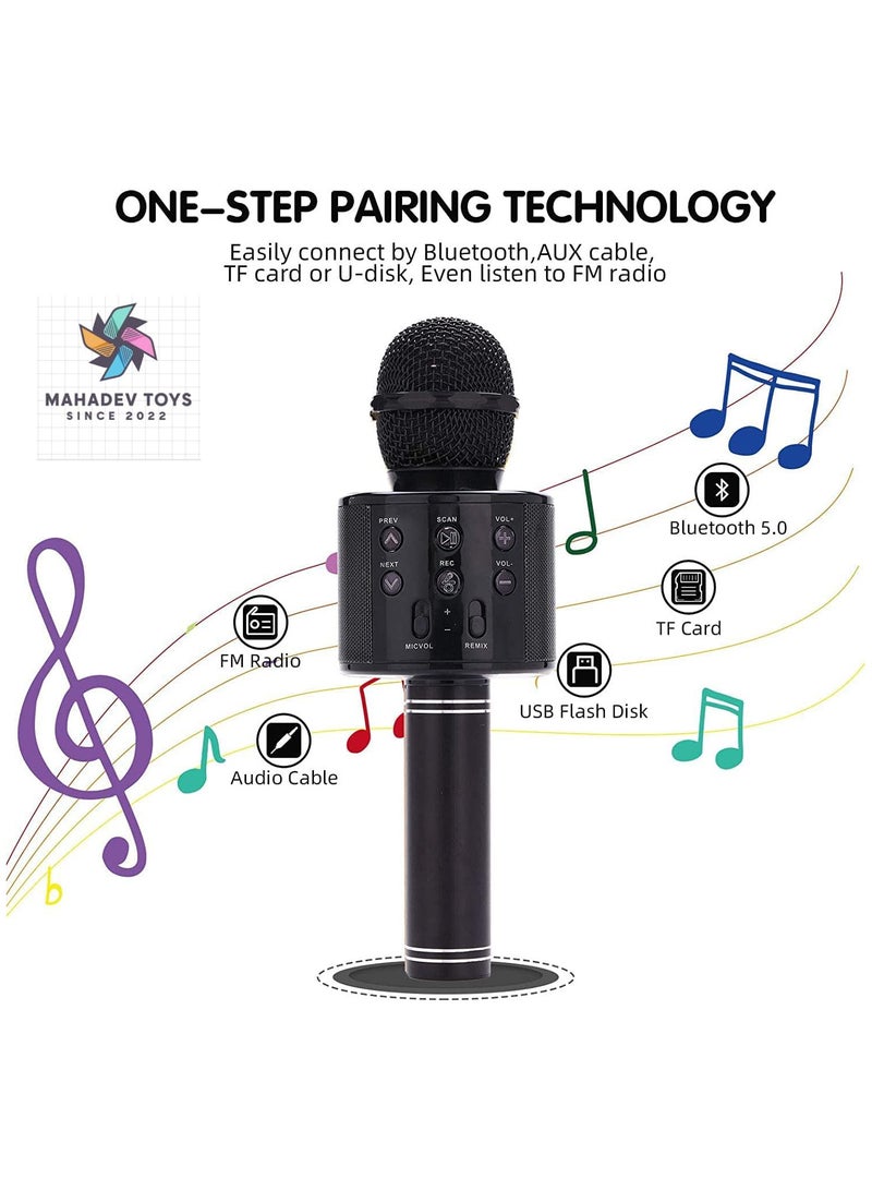 ميكروفون كاريوكي لاسلكي يعمل بتقنية البلوتوث للأطفال، 5 في 1، مكبر صوت محمول باليد، ميكروفون كاريوكي، مشغل ومسجل مع ريمكس قابل للتعديل للأطفال والبنات والمراهقين، هدية عيد ميلاد للأطفال (أسود) - Image 4