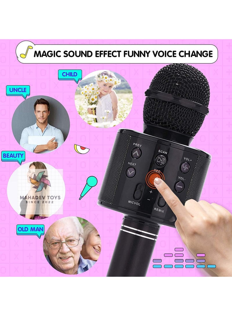 ميكروفون كاريوكي لاسلكي يعمل بتقنية البلوتوث للأطفال، 5 في 1، مكبر صوت محمول باليد، ميكروفون كاريوكي، مشغل ومسجل مع ريمكس قابل للتعديل للأطفال والبنات والمراهقين، هدية عيد ميلاد للأطفال (أسود) - Image 5